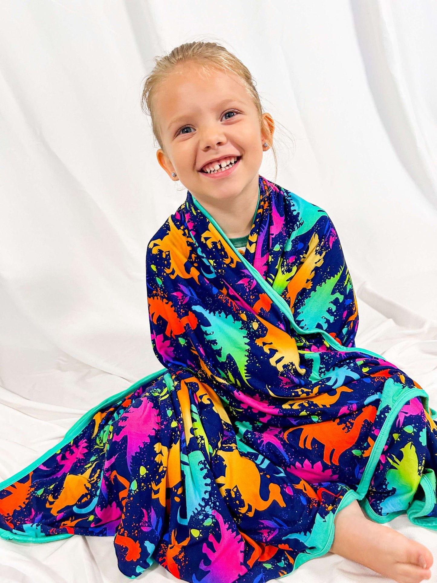 Neon Dinosaurs Bamboo Blanket