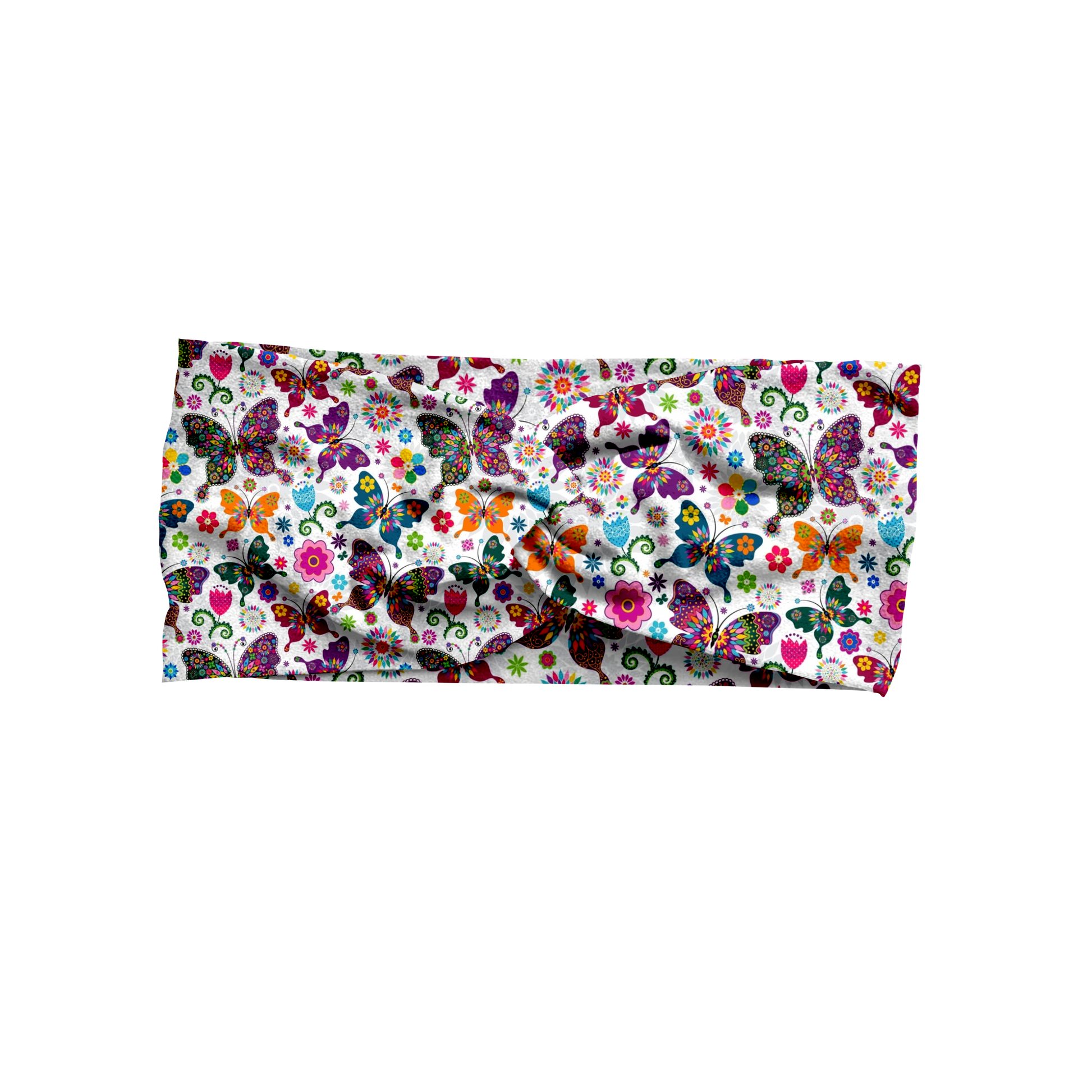 a headband featuring butterflied and flowers called flutters and flowers