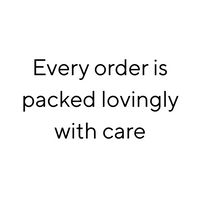 Image with text saying “Each order is packed lovingly with care” to reflect the personal touch behind every bamboo children’s clothing shipment.