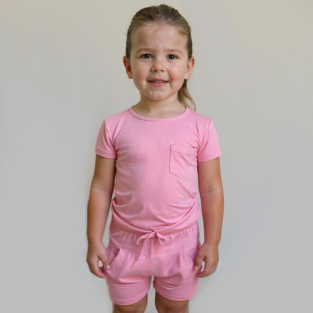 Pink Lemonade Bamboo Kids Shorts with Drawstring – Soft, Breathable, and Eco-Friendly