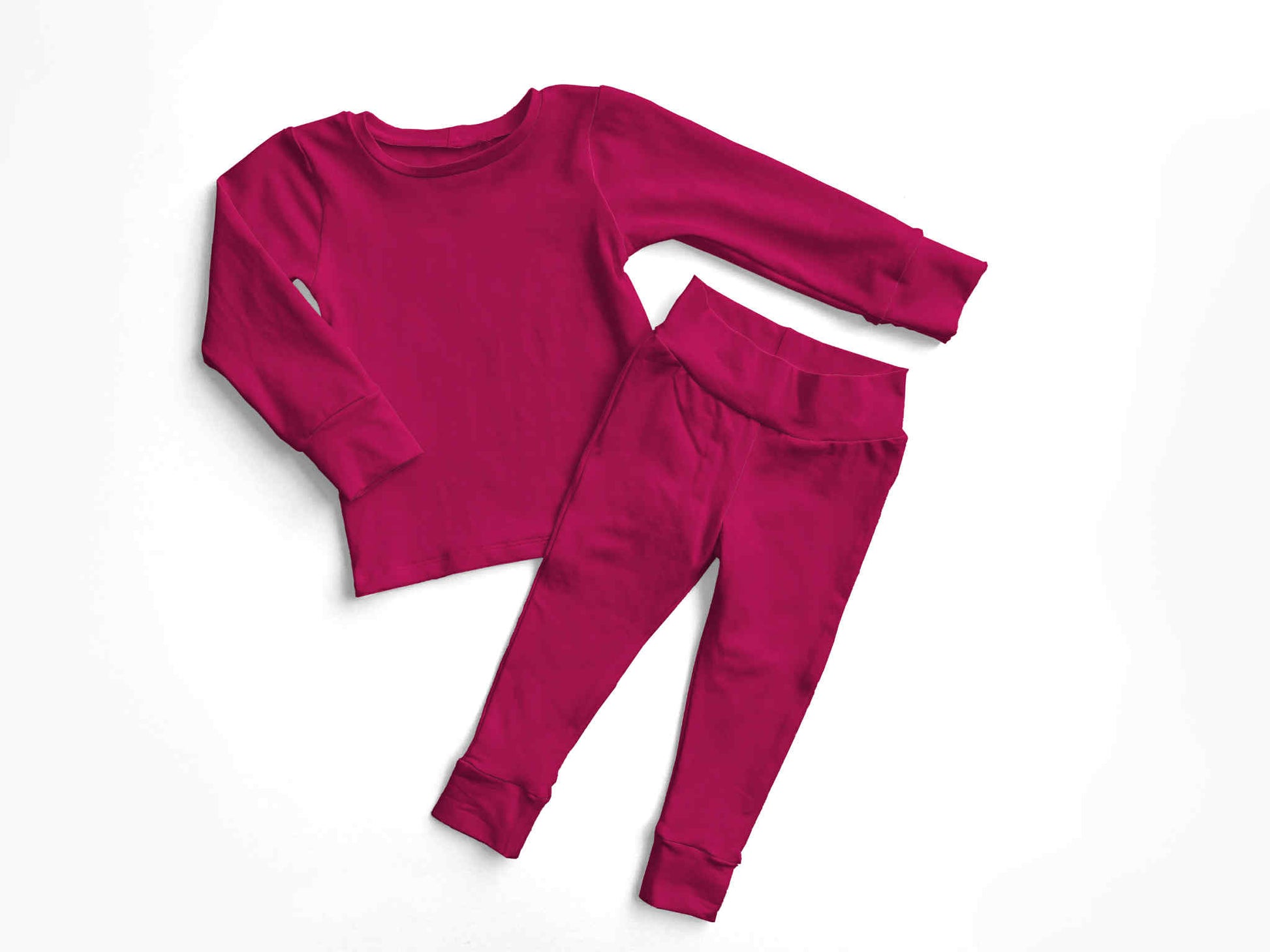Fuchsia solid bamboo two piece pajamas bright pink long sleeve kids sleepwear set