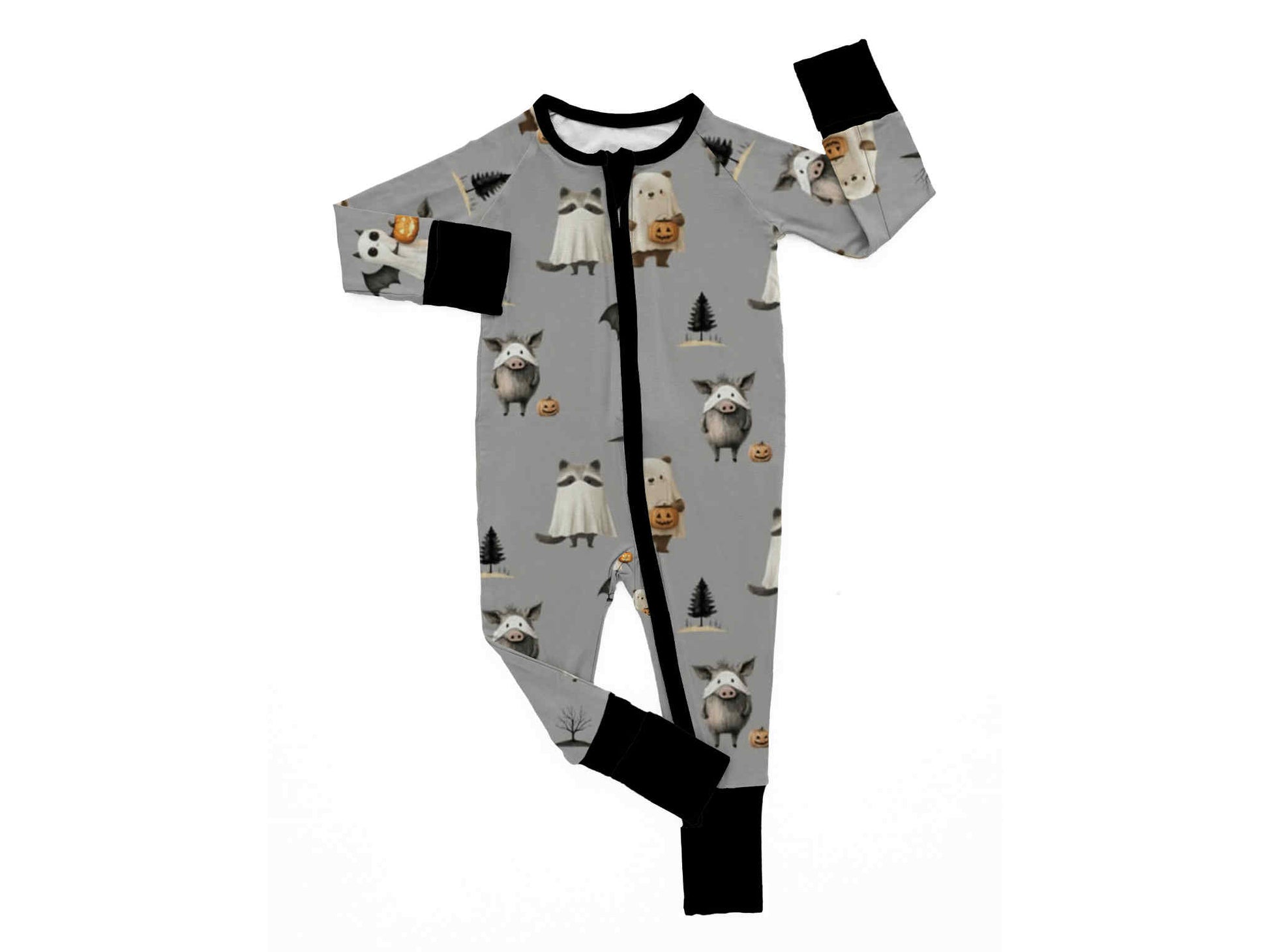 Ghostly Giggles Bamboo Zippy Pajamas with Double Zipper – Cute Animal Ghost Print