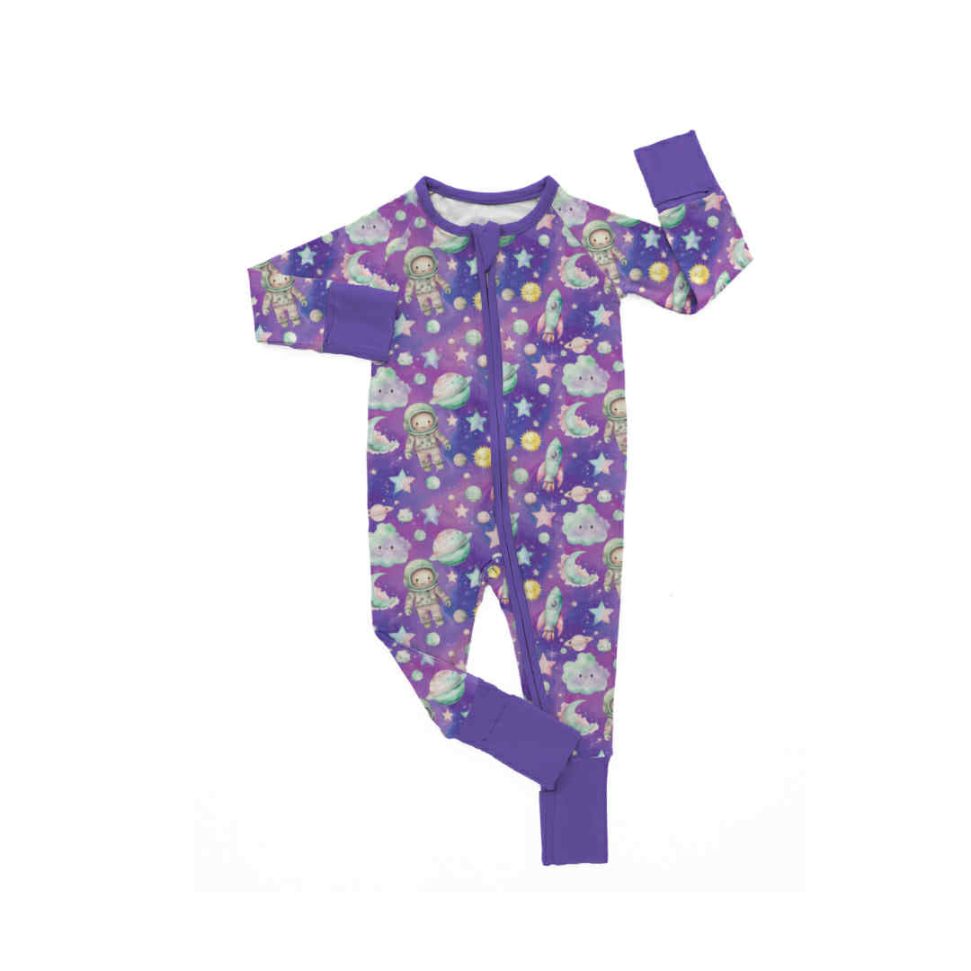 Rocket to Sleep Bamboo Zipper Pajamas – Pastel Space Baby Sleeper