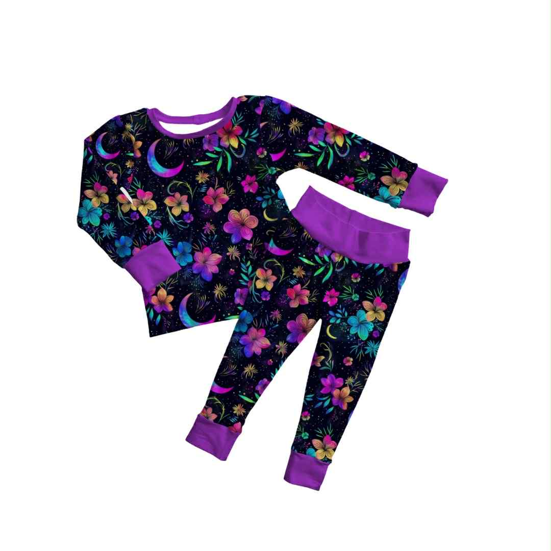 Petal Pop Bamboo Two Piece Pajamas – Neon Floral Print