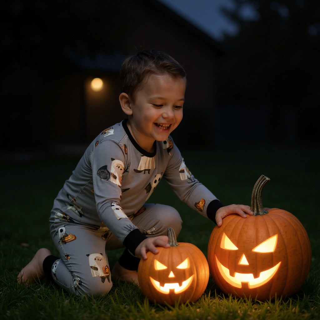 Ghostly Giggles 2-Piece Long Sleeve Bamboo Pajamas for Kids – Halloween Print