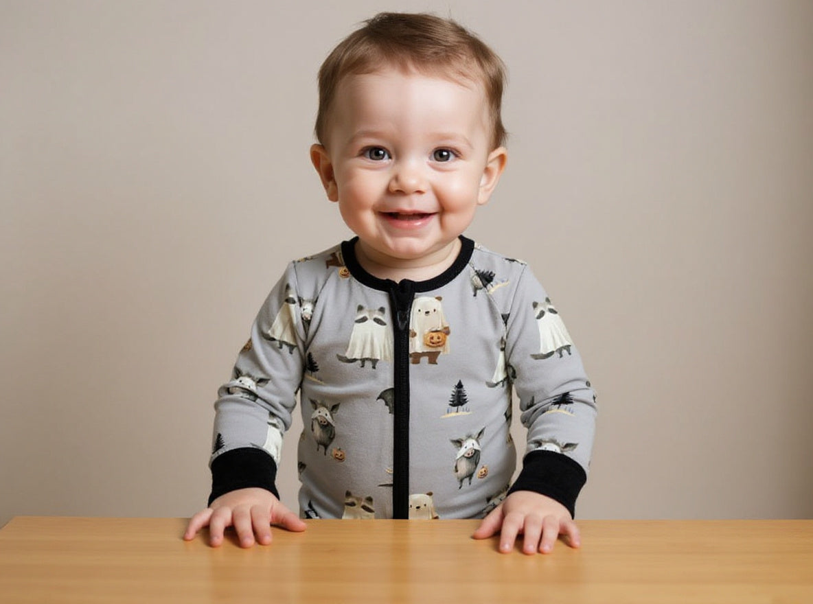 Ghostly Giggles Bamboo Zippy Pajamas with Double Zipper – Cute Animal Ghost Print