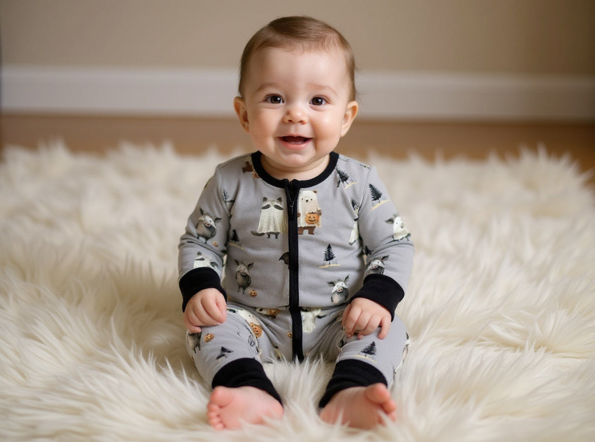 Ghostly Giggles Bamboo Zippy Pajamas with Double Zipper – Cute Animal Ghost Print