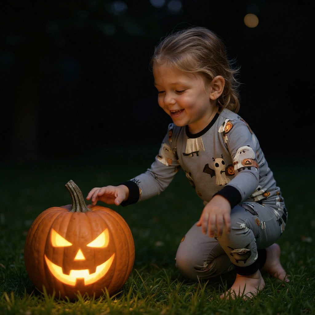 Ghostly Giggles 2-Piece Long Sleeve Bamboo Pajamas for Kids – Halloween Print